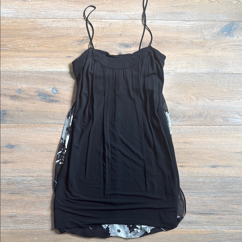 La Perla Elegant Black Spaghetti Strap Mini Dress with Chiffon fits 32B-34A